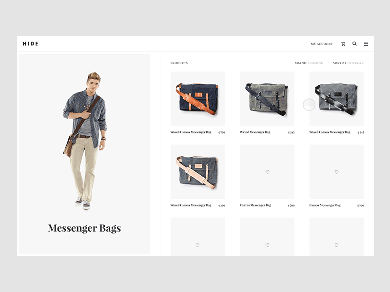 Hide - Ecommerce Project Menu Interaction (Concept project) app branding design ecommerce flat hide layout principle typography ui ux web