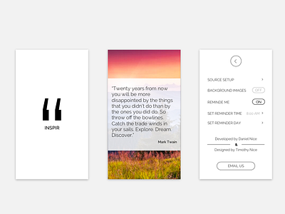 Inspir - Daily Quotes App app black bw clean ios minimal simple sketch ui user interface ux white