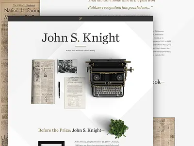 Pulitzer Winner Page clean geometric gold one page photography plant type typography