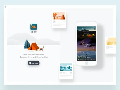 Camping app landing page aldo app appstore camping ios landing ui ux website