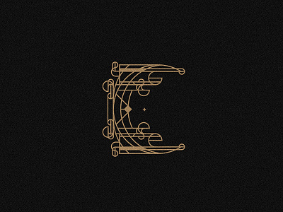 Letter C black geometric gold line pattern stars texture type typography vector