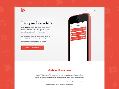 YTCount website app iphone landing page livecounter subcribers website youtube