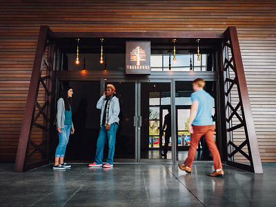 Treehouse Entrance design entrance environmental design exterior signage trellis wood