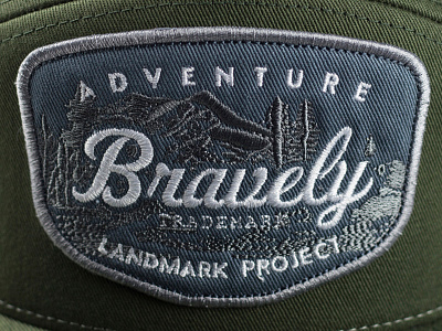 Adventure Bravely design embroidered greenville hat landmark mountain outdoors patch typography