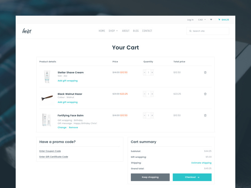 Example of Cart UI