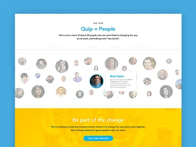 Quip Company blue culture flat layout marketing saas startup team ui ux web yellow