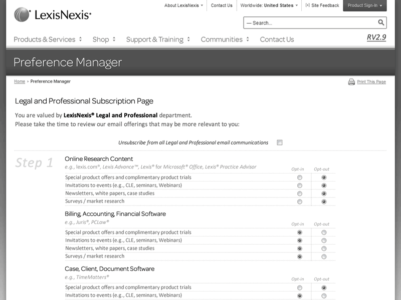 Wireframe - Preference Manager LexisNexis lexisnexis preference manager wireframe