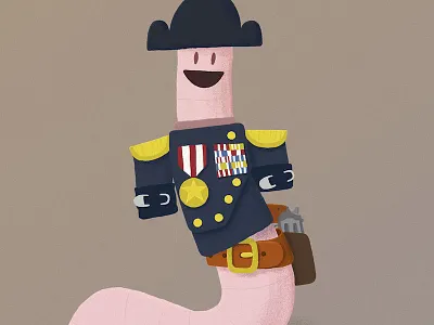 Emperor Earthworm alliteration alphabet earthworm illustration military revolver worm