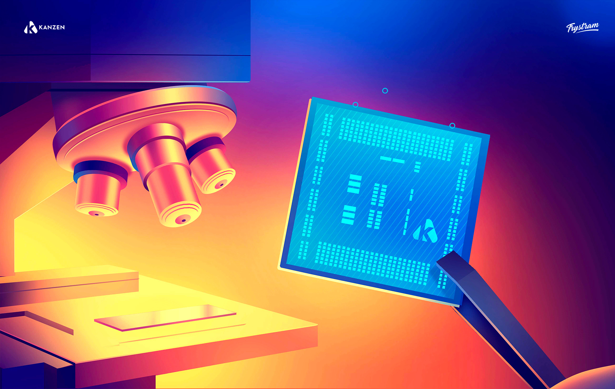 Kanzen consult - medical branding care compliance future gradient health illustration imagery kanzen medical microscope photoshop security system tech vector