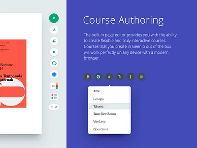 Geenio course editor board create editor text ui ux workflow