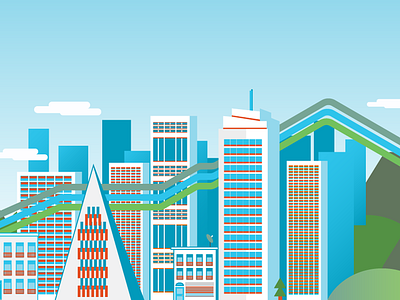 Bonded Calling Cityscape building city cityscape corporate downtown hills illustration mountains skyscraper skyscrapers town
