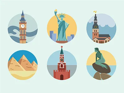 Landmark badges badge building city country famous flat icon landmark monument set sightseeing world