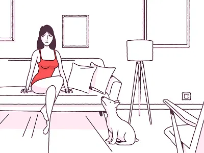 Lost pitch dog fourniture house illustration line red sofa white