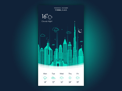 Night Weather App app daily ui dubai icons illustration mobile night ui ux weather widget