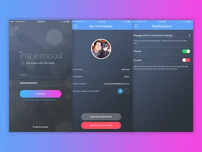 In the Mood - Shipping! app clean color dating design gradient iphone minimal ui user experience user interface ux