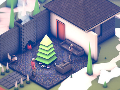 House 3d art carpet couch house living render roof room tree yard