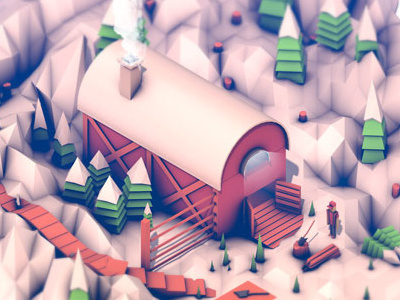 Barn 3d art barn branding farm island low poly trees wood