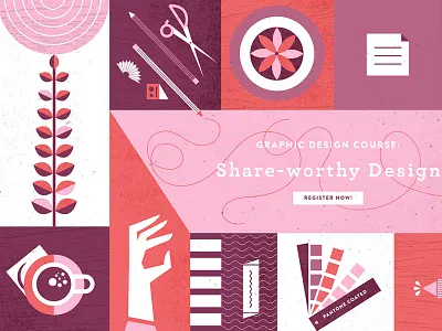 Shareworthy Design Course coffee desk glue illustration pantone pencil plants scissors supplies