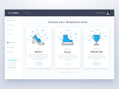 Body Sense Plans dashboard icons interface line manger material shadows simple task ui ux