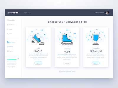 Body Sense Plans dashboard icons interface line manger material shadows simple task ui ux