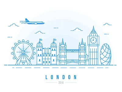 London Calling.... airplane airport big ben bridge england fly illustration london skyline wheel