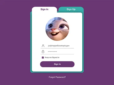 DailyUI #001 — Sign Up card daily dailyui judy login signin signup ui ux zootopia