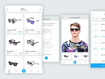 Sunglass App: 3d Virtual 3d virtual design ios mobile app sunglass ui ui design ux