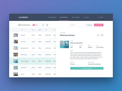 StrefaKoloru - Paintings Page buttons clean dashboard edit flat inputs sidebar table ui