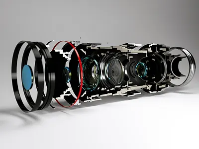 Lens cutout 3d blueprint c4d cinema4d cutout exploded view lens surreal