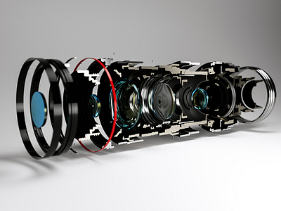 Lens cutout 3d blueprint c4d cinema4d cutout exploded view lens surreal