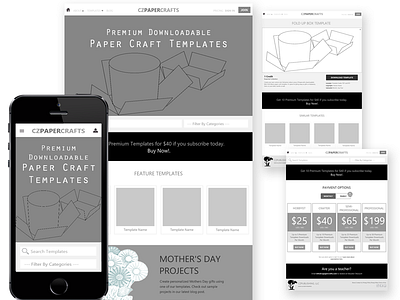 CZPapercrafts: First Set of Wireframes desktop flat mobile phone responsive tablet templates ui ux web website wireframes
