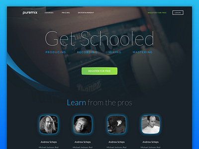 Puremix audio desktop landing landing page mastering page sound website
