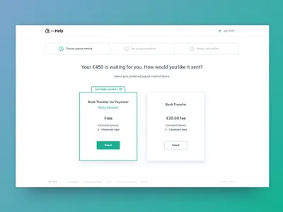 Payout - step 1 bar choice clean minimal payment payout product progress steps ui ux