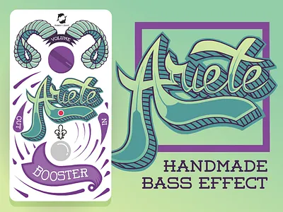Ariete- Booster Bass Effect Pedal bass booster guitar handmade illustration pedal rock typography vector