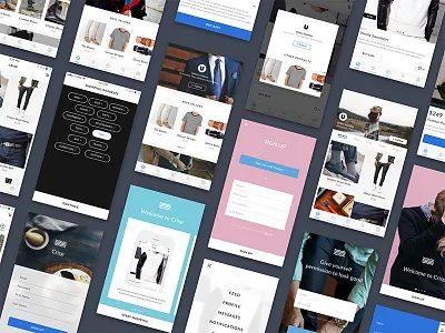 Crisp Ecommerce UI Kit for Sketch commerce ios login mobile product design product page sign up sketch ui ui kit ux walkthrough