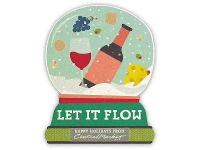 Central Market Holiday Signage cheese christmas holiday illustration snow globe wine