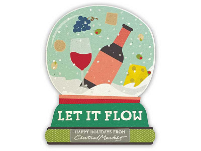 Central Market Holiday Signage cheese christmas holiday illustration snow globe wine