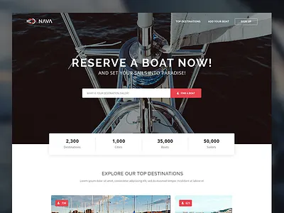 Nava Free PSD Template boat book free freebies psd reserve search template ui ux web website