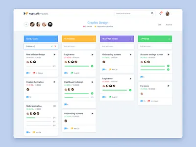 Boards and issues app board cards clean dashboard icons management material design organization project tabs tasks