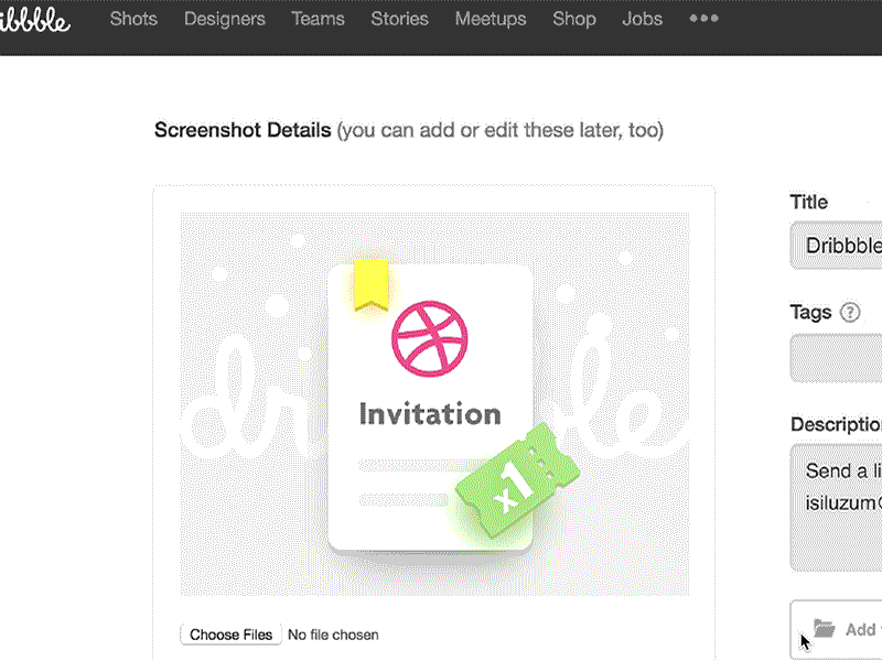 Dribbble Invitation Feature