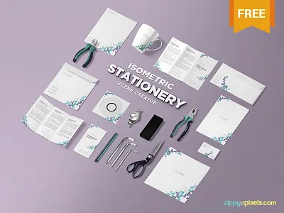 Free Isometric Stationery PSD Scene Creator brand identity branding corporate identity free freebie mockup photoshop presentation psd scene creator stationery