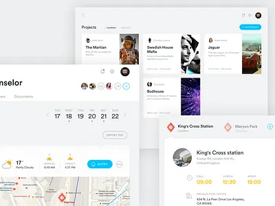 Optaset bangalore calendar clean dashboard film icons map profile stats ui ux weather