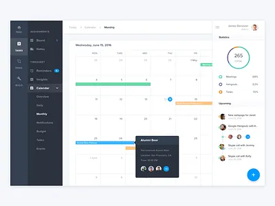 Calendar samples analytics calendar dashboard material design sketch statistics tasks ui