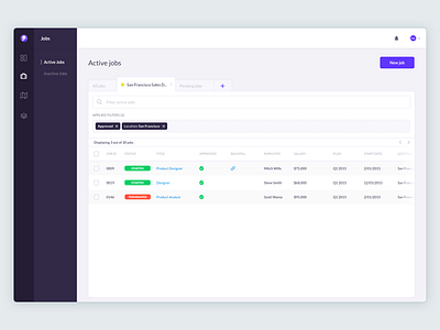 Filter Tables design navigation populate product sidebar table ui