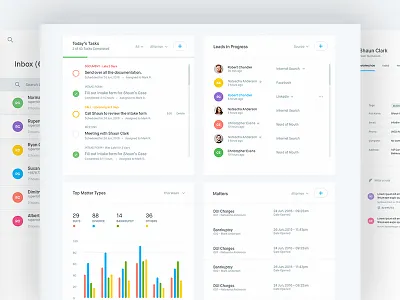 CRM Dashboard ( Home, Inbox, Profile) app charts clean crm dashboard data design interface tasks ui ux web