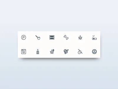Icons alcohol bathtub bone equality handicap housing icons laundry parking peace pipe weed