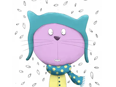 Autumn cat cat digital greeting card illustration