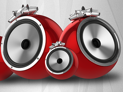 3d Renders Preview Speakers With Gift Bow Dribble 3d audio renders gift bow present ribbon high resolution mobile print web new years eve quality professional model quick easy affordable sphere round speakers