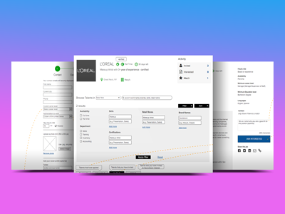 Marketplace Web App for Cosmetic and Beauty Industry job board jobs marketplace. dashboard web app wireframe
