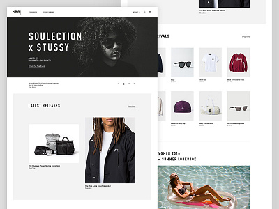 Stussy Redesign — Homepage clean grid landing layout minimal redesign responsive stussy typography website